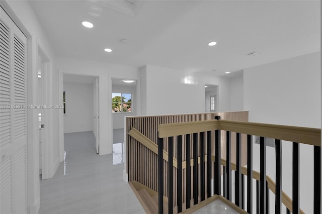 1170 Chenille Cir, Weston, FL 33327 - hallway with recessed lighting, an upstairs landing, baseboards, and light tile patterned floors