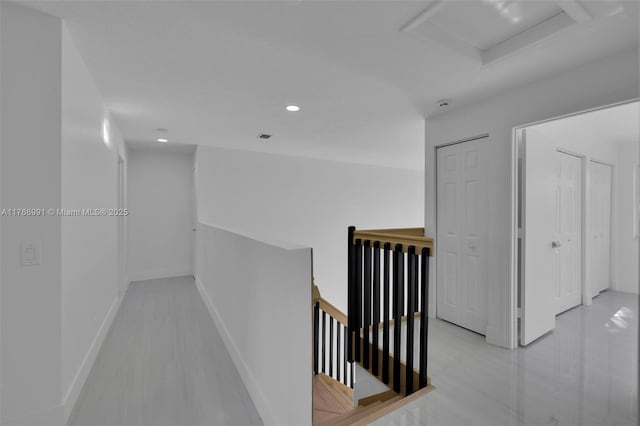 1170 Chenille Cir, Weston, FL 33327 - hall with an upstairs landing, attic access, recessed lighting, and baseboards