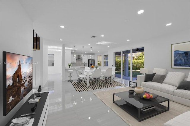 1170 Chenille Cir, Weston, FL 33327 - living room with recessed lighting, french doors, ceiling fan, and light tile patterned floors