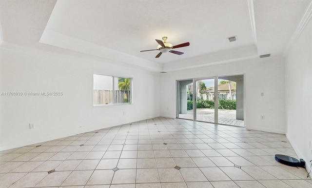 14214 SW 129th Path, Miami, FL 33186 - spare room with a raised ceiling, a ceiling fan, and crown molding