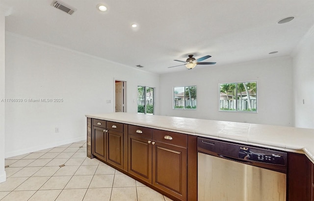 14214 SW 129th Path, Miami, FL 33186 - kitchen with dishwasher, healthy amount of natural light, ceiling fan, light tile patterned floors, and recessed lighting