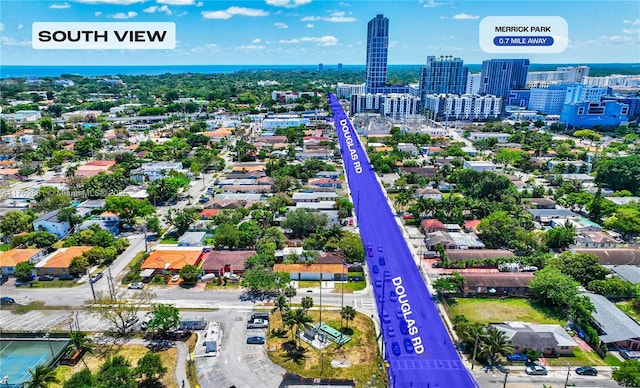 drone / aerial view with a city view