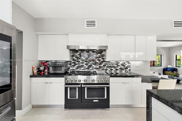 6166 Pine Tree Dr, Miami Beach, FL 33140 - kitchen with double oven range, modern cabinets, and white cabinets