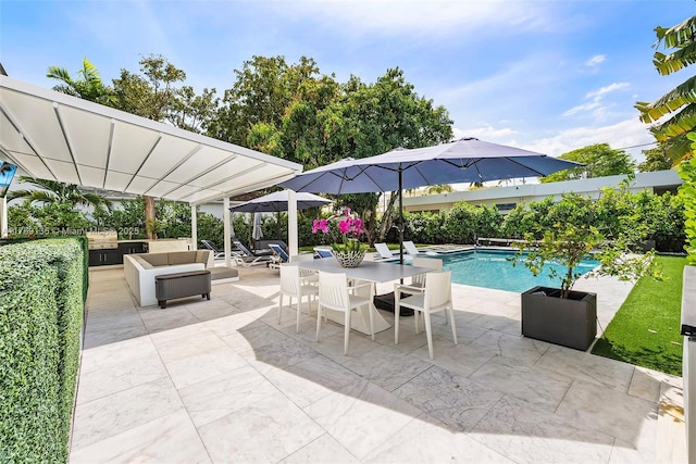 6166 Pine Tree Dr, Miami Beach, FL 33140 - view of patio with an outdoor pool, outdoor lounge area, grilling area, and outdoor dining space