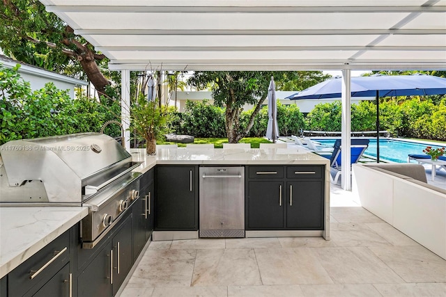 dining area with recessed lighting and light tile patterned floors
