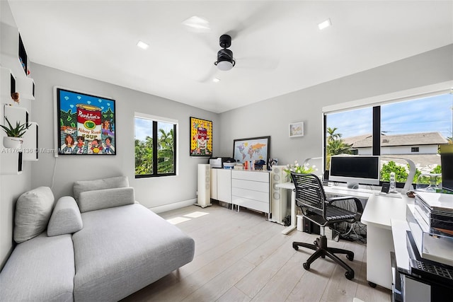 6166 Pine Tree Dr, Miami Beach, FL 33140 - office featuring plenty of natural light, ceiling fan, and light wood-style flooring