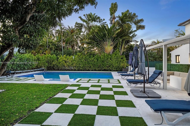 view of pool with a patio area and a fenced in pool