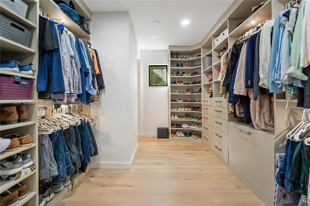 spacious closet with light wood-style flooring