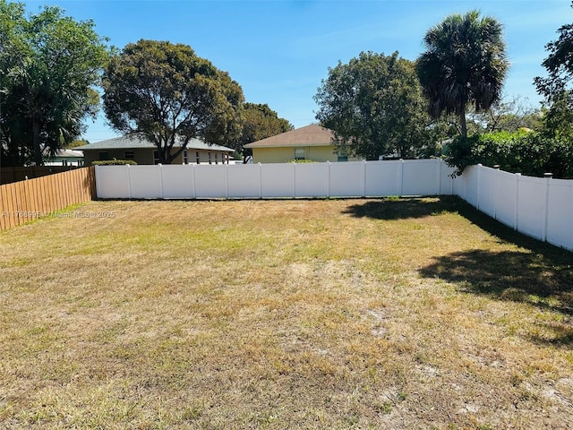 view of yard with a fenced backyard