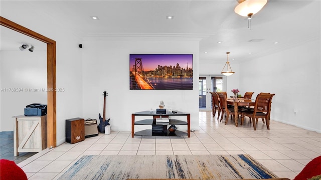 16241 SW 280th St, Homestead, FL 33031 - living room featuring tile patterned flooring, crown molding, and recessed lighting