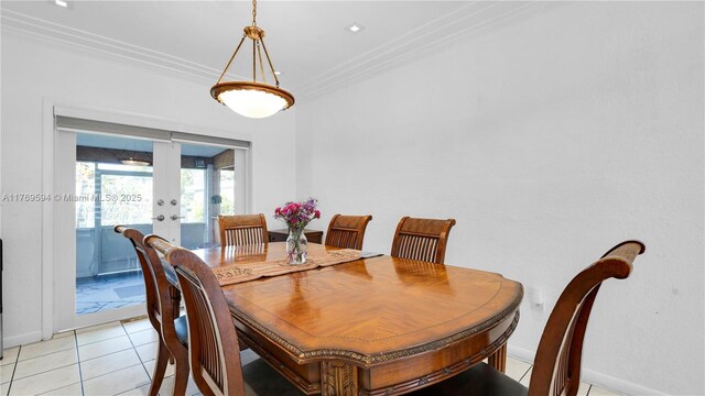 16241 SW 280th St, Homestead, FL 33031 - dining room with ornamental molding, baseboards, french doors, and light tile patterned floors