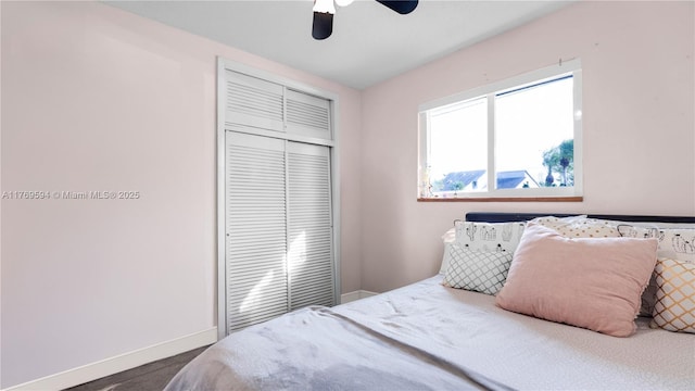 16241 SW 280th St, Homestead, FL 33031 - bedroom with a closet, baseboards, and a ceiling fan