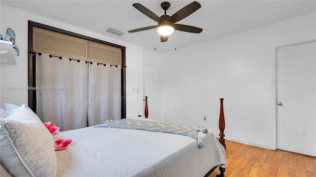 16241 SW 280th St, Homestead, FL 33031 - bedroom with a ceiling fan, light wood-type flooring, and visible vents