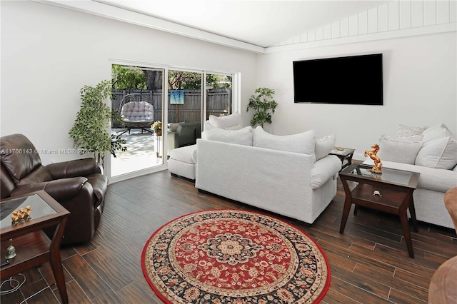 19915 NE 10th Place Way, Miami, FL 33179 - living room with vaulted ceiling and dark wood-style floors