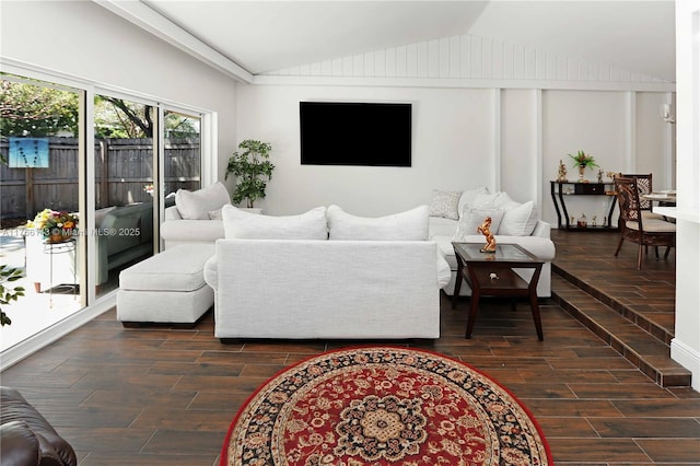 19915 NE 10th Place Way, Miami, FL 33179 - living area featuring lofted ceiling and dark wood-type flooring