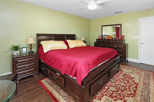 19915 NE 10th Place Way, Miami, FL 33179 - bedroom featuring dark wood-type flooring, baseboards, and ceiling fan