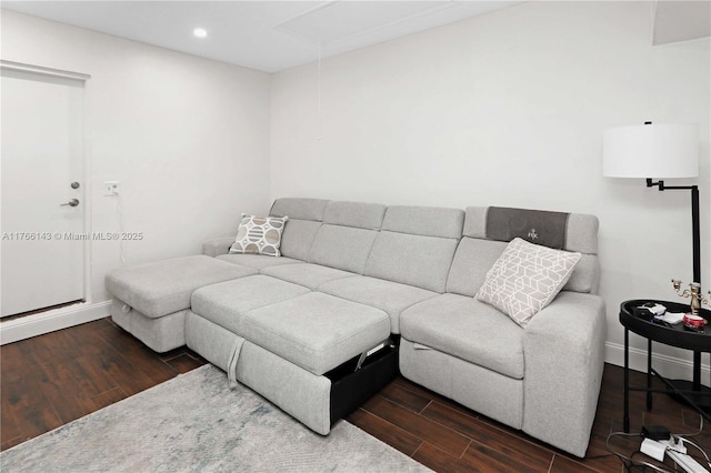 19915 NE 10th Place Way, Miami, FL 33179 - living room featuring attic access, wood finished floors, recessed lighting, and baseboards