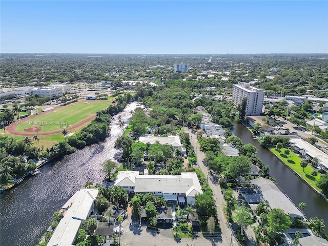 bird's eye view with a water view and a residential view