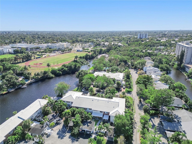 8 Hathaway Ln, Wilton Manors, FL 33305 - aerial perspective of suburban area featuring a nearby body of water