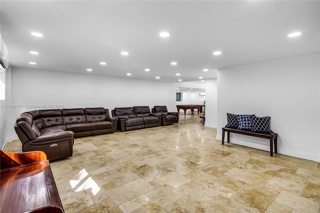6300 SW Mitchell Dr, Coral Gables, FL 33158 - living room featuring stone finish floor, baseboards, and recessed lighting