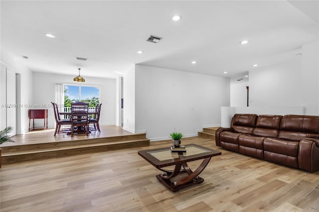 6300 SW Mitchell Dr, Coral Gables, FL 33158 - living room with baseboards, visible vents, light wood-style flooring, and recessed lighting