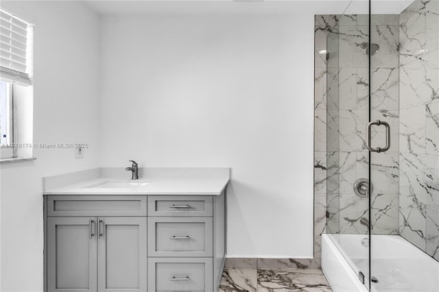 6300 SW Mitchell Dr, Coral Gables, FL 33158 - bathroom featuring marble finish floor, vanity, combined bath / shower with glass door, and baseboards