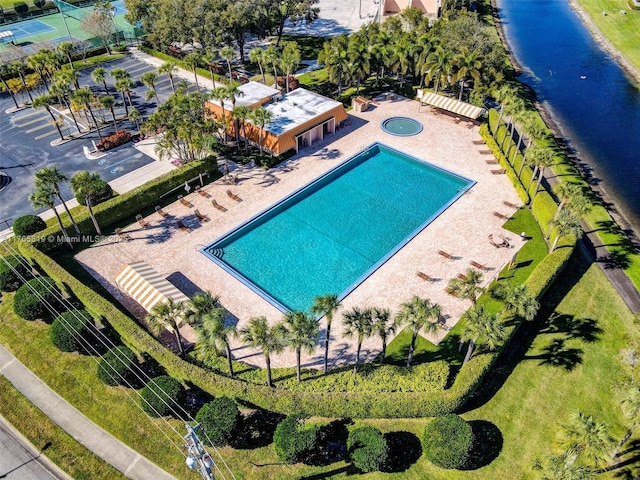 bird's eye view featuring a water view