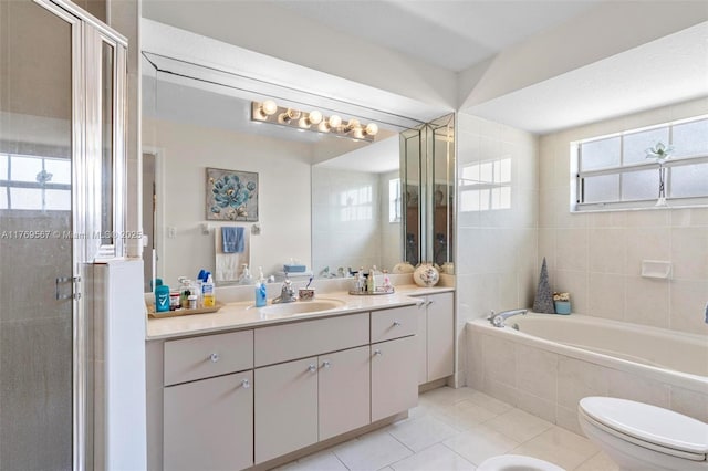 14930 SW 178th Ter, Miami, FL 33187 - full bathroom with tile patterned floors, vanity, a bath, and a shower stall
