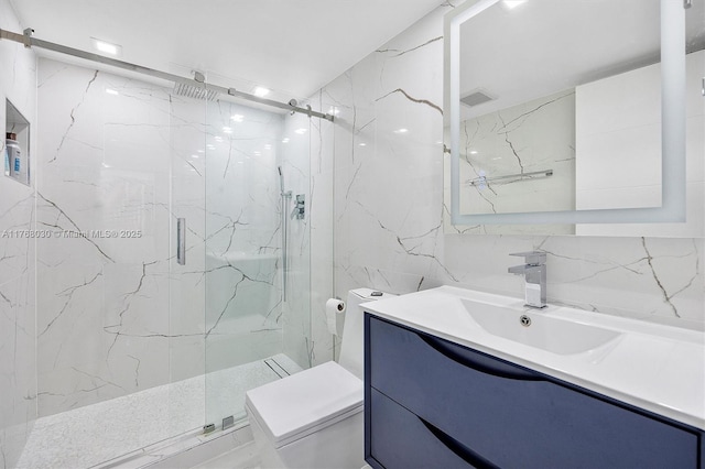 14601 N Kendall Dr Unit 206K, Miami, FL 33186 - full bath featuring a marble finish shower, vanity, and tile walls