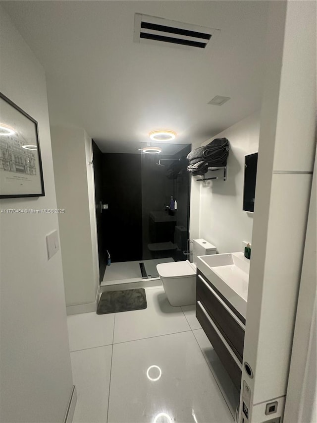 20225 NE 34th St Unit 1022, Aventura, FL 33180 - bathroom featuring a stall shower, toilet, vanity, tile patterned flooring, and visible vents