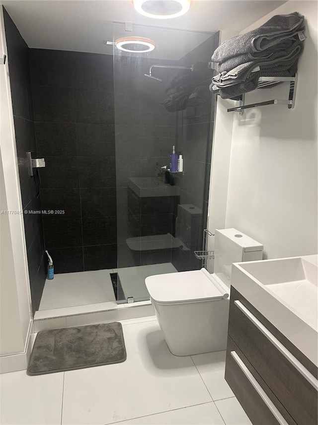 20225 NE 34th St Unit 1022, Aventura, FL 33180 - bathroom with a stall shower, tile patterned floors, toilet, and vanity