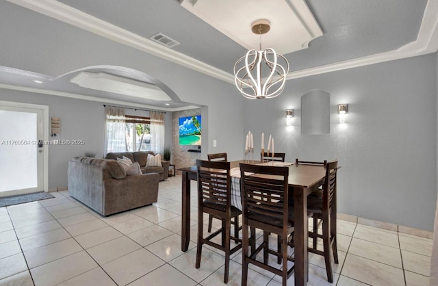 30328 SW 158th Pl, Homestead, FL 33033 - dining area with visible vents, an inviting chandelier, crown molding, french doors, and light tile patterned flooring