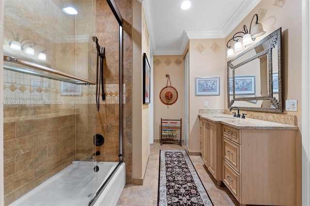 12483 Grand Oaks Dr, Davie, FL 33330 - full bathroom featuring ornamental molding, vanity, combined bath / shower with glass door, and baseboards