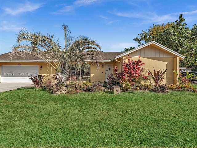 5404 Bayberry Ln, Tamarac, FL 33319 - ranch-style house with a garage, a front yard, driveway, and stucco siding