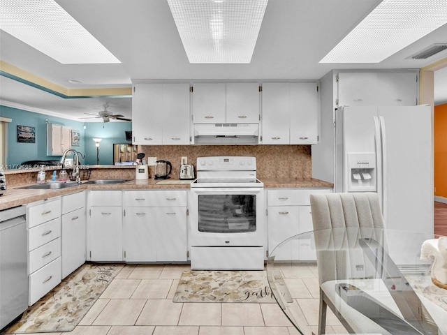 5404 Bayberry Ln, Tamarac, FL 33319 - kitchen with white electric range oven, dishwasher, a sink, under cabinet range hood, and decorative backsplash