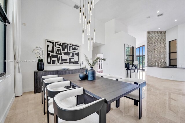 3320 Bridle Path Ln, Weston, FL 33331 - dining space featuring a towering ceiling and recessed lighting