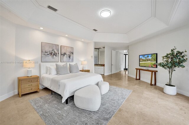 3320 Bridle Path Ln, Weston, FL 33331 - bedroom featuring a tray ceiling, ensuite bathroom, and recessed lighting