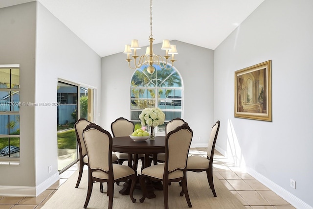 2791 La Paz Ave, Cooper City, FL 33026 - dining area featuring lofted ceiling, a chandelier, and light tile patterned flooring