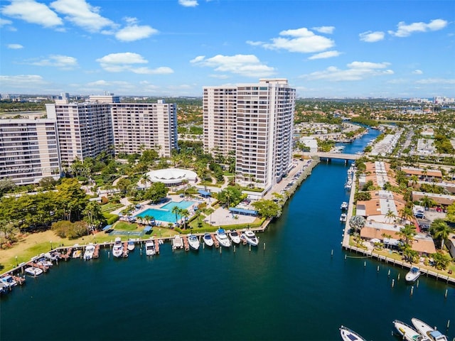 bird's eye view with a view of city and a water view
