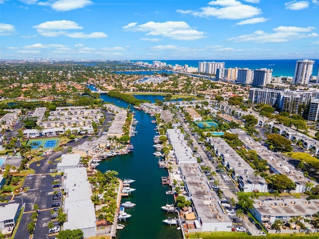 bird's eye view with a water view and a city view