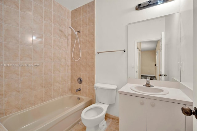full bath featuring tile patterned flooring, vanity, toilet, and shower / washtub combination