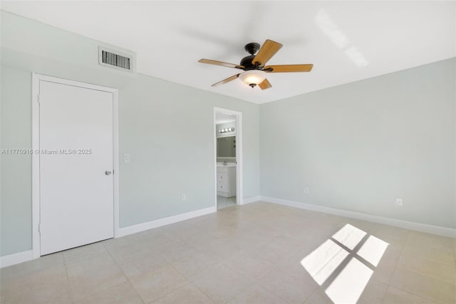 1111 Adams Ave Unit 1111B, Homestead, FL 33034 - spare room with baseboards, visible vents, ceiling fan, and light tile patterned floors