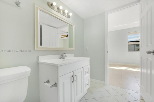 1111 Adams Ave Unit 1111B, Homestead, FL 33034 - bathroom featuring toilet, vanity, a ceiling fan, tile patterned flooring, and baseboards