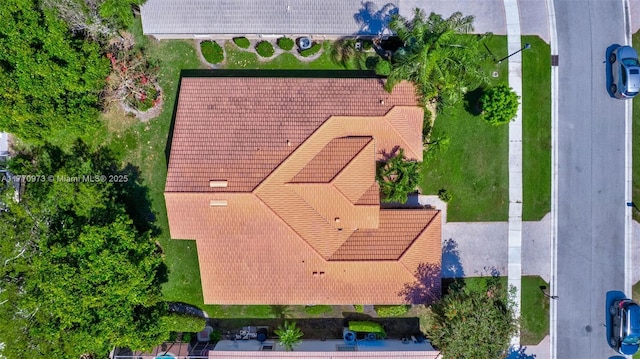 aerial view with a water view and a residential view