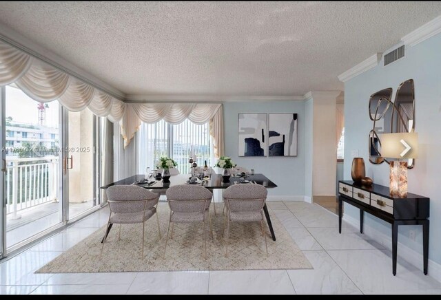 10140 W Bay Harbor Dr Unit 502B, Bay Harbor Islands, FL 33154 - dining room featuring crown molding and a textured ceiling