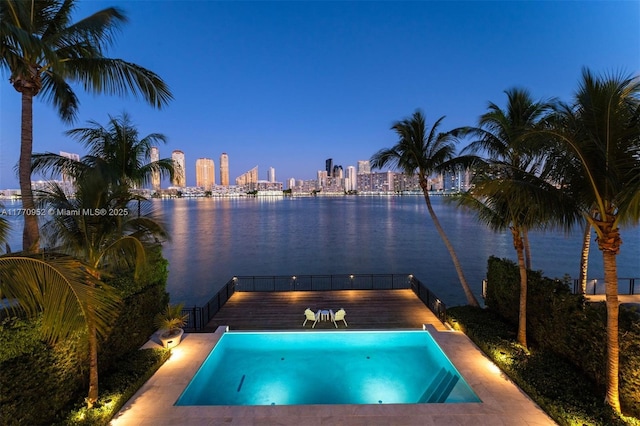 3918 Island Estates Dr, Aventura, FL 33160 - view of swimming pool featuring a view of city and a water view