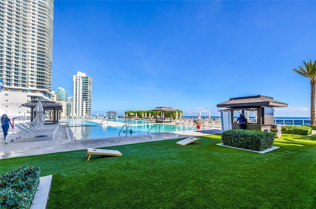 1830 S Ocean Dr Unit 2808, Hallandale Beach, FL 33009 - view of green lawn with a gazebo and a community pool