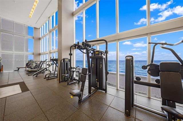 1830 S Ocean Dr Unit 2808, Hallandale Beach, FL 33009 - exercise room with a water view and a towering ceiling