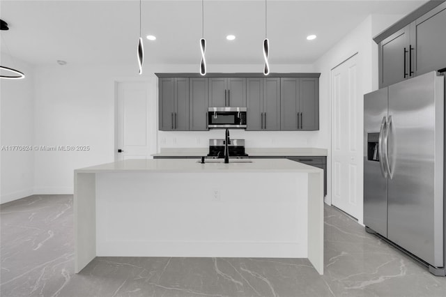 3217 SW 23rd St, Lehigh Acres, FL 33976 - kitchen with light countertops, marble finish floor, a sink, and appliances with stainless steel finishes