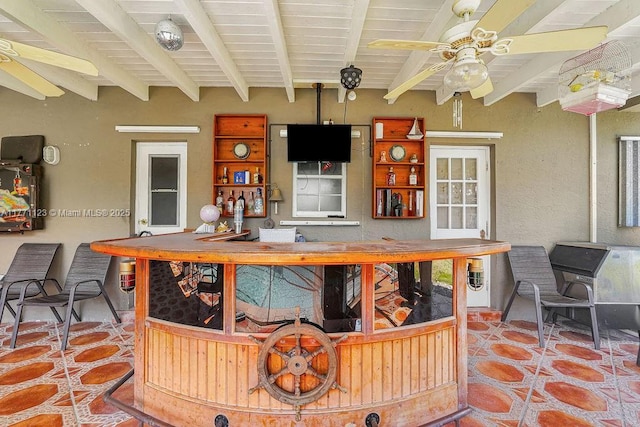 8480 Caribbean Blvd, Cutler Bay, FL 33157 - exterior space with a textured wall, beam ceiling, and ceiling fan
